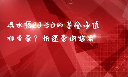 清水源20号D的基金净值哪里查？快速查询指南_https://wap.jnlaobingbanjia.com_财经资讯_第1张