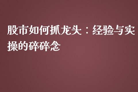 股市如何抓龙头：经验与实操的碎碎念_https://wap.jnlaobingbanjia.com_证券公告_第1张