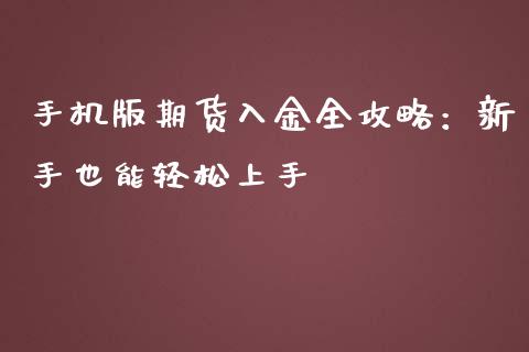 手机版期货入金全攻略：新手也能轻松上手_https://wap.jnlaobingbanjia.com_财经资讯_第1张