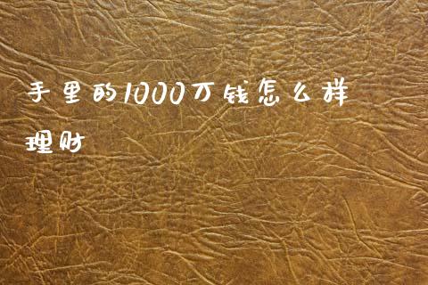 手里的1000万钱怎么样理财_https://wap.jnlaobingbanjia.com_证券公告_第1张