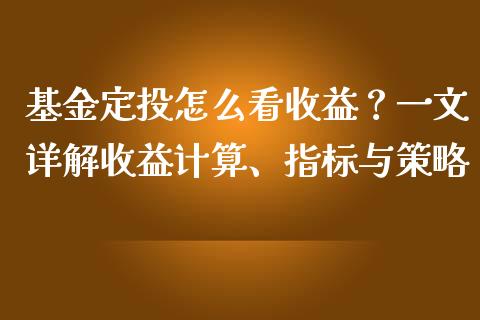 基金定投怎么看收益？一文详解收益计算、指标与策略_https://wap.jnlaobingbanjia.com_财经资讯_第1张