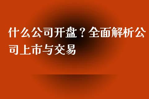 什么公司开盘？全面解析公司上市与交易_https://wap.jnlaobingbanjia.com_股市行情_第1张