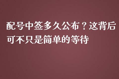 配号中签多久公布？这背后可不只是简单的等待_https://wap.jnlaobingbanjia.com_财务管理_第1张