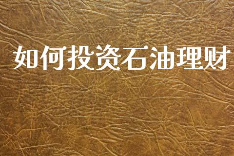 如何投资石油理财_https://wap.jnlaobingbanjia.com_基金分析_第1张