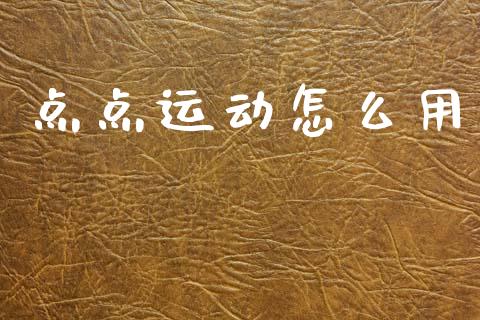 点点运动怎么用_https://wap.jnlaobingbanjia.com_财务管理_第1张