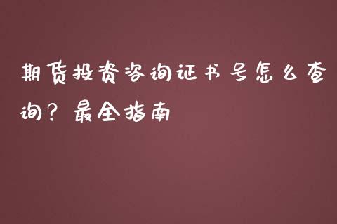 期货投资咨询证书号怎么查询？最全指南_https://wap.jnlaobingbanjia.com_股市行情_第1张