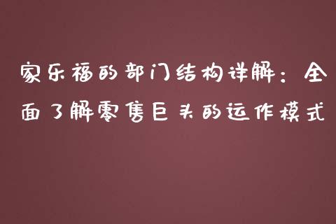 家乐福的部门结构详解：全面了解零售巨头的运作模式_https://wap.jnlaobingbanjia.com_证券公告_第1张