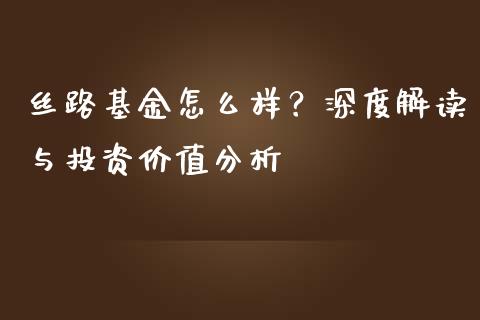 丝路基金怎么样？深度解读与投资价值分析_https://wap.jnlaobingbanjia.com_金融理财_第1张