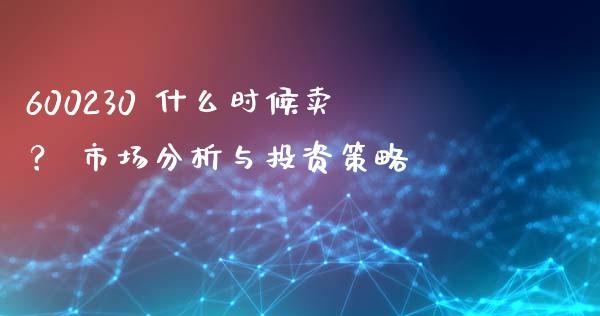 600230 什么时候卖？ 市场分析与投资策略_https://wap.jnlaobingbanjia.com_财经资讯_第1张