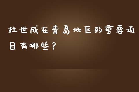 杜世成在青岛地区的重要项目有哪些？_https://wap.jnlaobingbanjia.com_股市行情_第1张