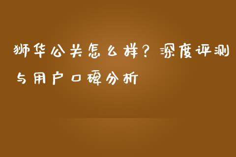 狮华公关怎么样？深度评测与用户口碑分析_https://wap.jnlaobingbanjia.com_证券公告_第1张