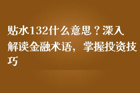 贴水132什么意思？深入解读金融术语，掌握投资技巧_https://wap.jnlaobingbanjia.com_财务管理_第1张