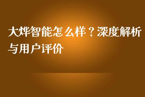 大烨智能怎么样？深度解析与用户评价_https://wap.jnlaobingbanjia.com_金融理财_第1张