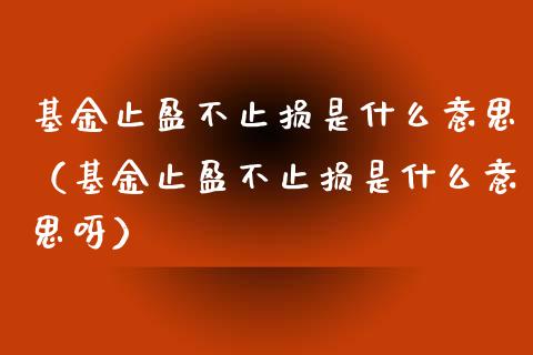基金止盈不止损是什么意思(基金止盈不止损是什么意思呀)_股市行情_第1张_财经资讯_股市行情_财务管理_金融理财 基金止盈不止损是什么意思(基金止盈不止损是什么意思呀)_https://wap.jnlaobingbanjia.com_股市行情_第1张