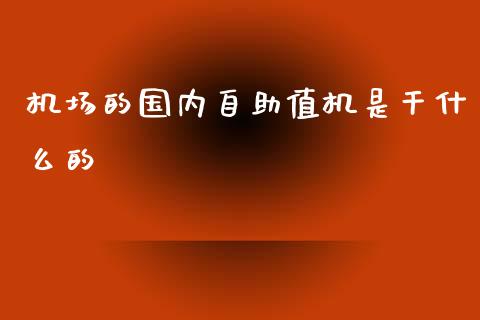 机场的国内自助值机是干什么的_https://wap.jnlaobingbanjia.com_财务管理_第1张