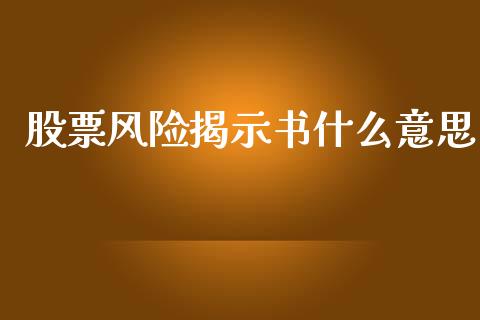 股票风险揭示书什么意思_https://wap.jnlaobingbanjia.com_财经资讯_第1张