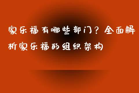 家乐福有哪些部门？全面解析家乐福的组织架构_https://wap.jnlaobingbanjia.com_证券公告_第1张